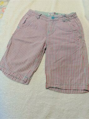 The Children's Place Pink and Green Checked Flat Front Shorts